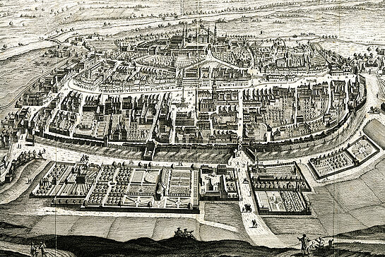 Die bekannte Stadtansicht von Gottfried Stain nach einer Vorzeichnung von Claude Sarron zeigt Freising im Jahr 1724. Sie war in den ersten Band der „Historia Frisingensis“ eingebunden.