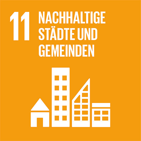 Ziel 11 von 17 nachhaltigen Entwicklungszielen der UN: Städte und Siedlungen inklusiv, sicher, widerstandsfähig und nachhaltig gestalten.