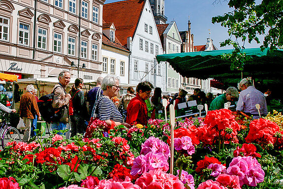 In bester Erinnerung ist die Durchführung des Wochenmarkts in der Oberen Altstadt. Jetzt, nach Fertigstellung der Neugestaltung und Öffnung der Moosach, kehrt der Markt für einige Jahre an diesen Ort zurück. (Foto: Sabina Kirchmaier)