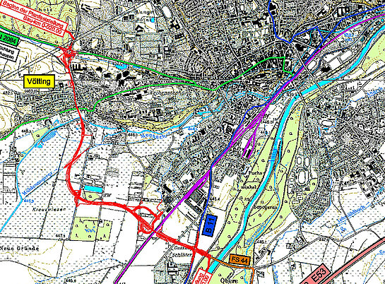 Lageplan Westtangente aus dem Planfeststellungsbeschluss