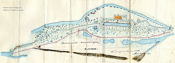 Plan des ersten öffentlichen Schwimmbades in Freising aus dem Jahr 1864.