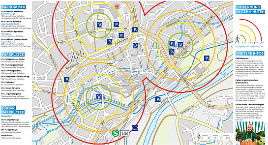 Das Foto zeigt einen Ausschnitt des City-Wegweisers Parken des Vereins Aktive City Freising