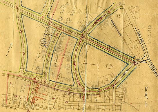 Baulinienplan für die neue Siedlung am Goldberg (1919).
