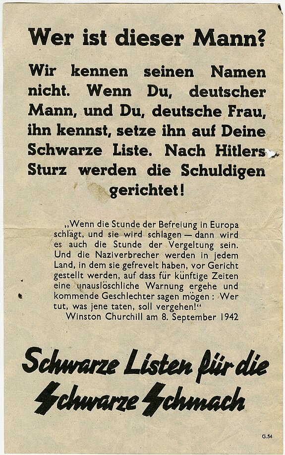 Britisches Kriegsflugblatt „G 54“, 1942, Rückseite