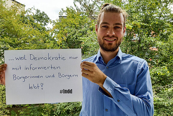 Julien Straninger, Referent für gesellschaftspolitische Bildung der Domberg-Akademie "Ich bin dabei, weil Demokratie nur mit informierten Bürgerinnen und Bürgern lebt!"