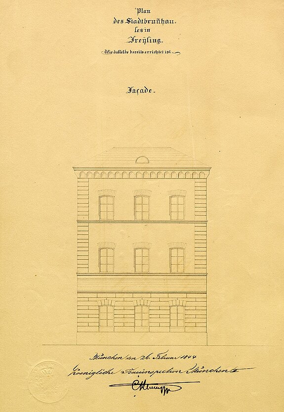 Fassadenaufriss des Stadtbrunnhauses von 1844.