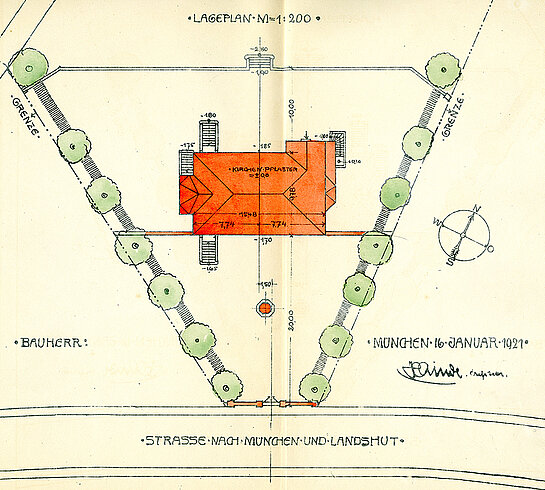 Lageplan mit Standort der "Gedächtnis-Kapelle" auf dem "Schlütergut".