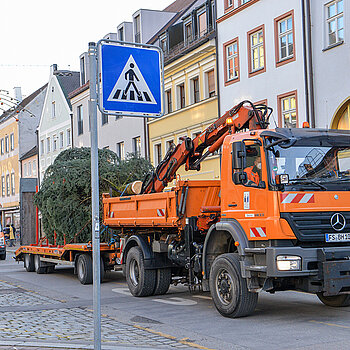 9.25 Uhr: Ankunft des Christbaums in der Altstadt. (Foto: Stadt Freising)