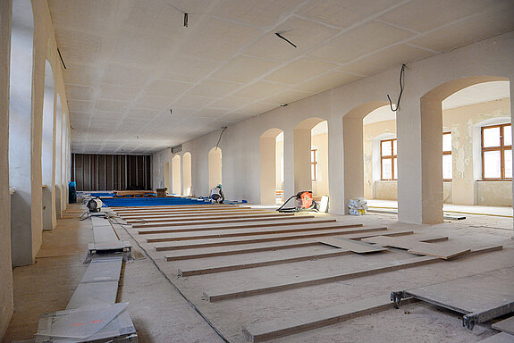 Dezember 2021: Blick auf die Arbeiten im Asamfoyer. (Foto: Stadt Freising)