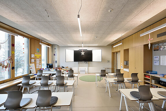 Blick in einen Klassenraum der SteinPark-Schulen. (Foto: Troldtekt by Olaf Wiechers) 