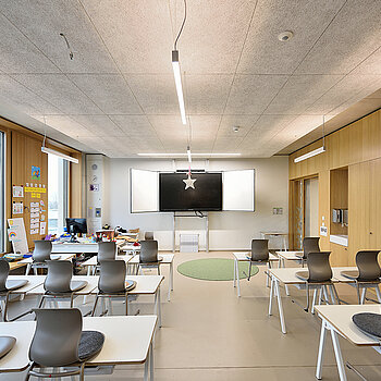 Blick in einen Klassenraum der SteinPark-Schulen. (Foto: Troldtekt by Olaf Wiechers) 