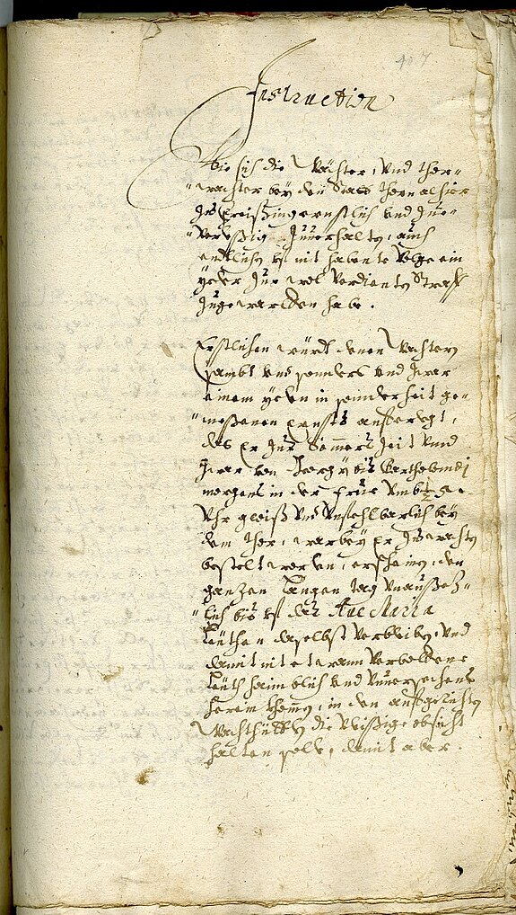 Erste Seite der Torwächter-Instruktion von 1677 (Konzept) (StadtAFS, A I, Nr. 1, fol. 407r).