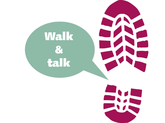 roter Fußabdruck, grüne Sprechblase: Walk & talk