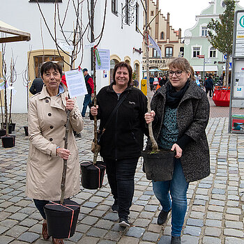 Grünlandreferentin Heidi Kammer (links) hilft beim Abtransport der Bäume. (Foto: Stadt Freising)