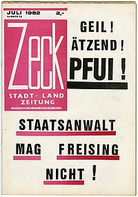 Titelblatt der Zeitschrift „Zeck“ vom Juli 1982.