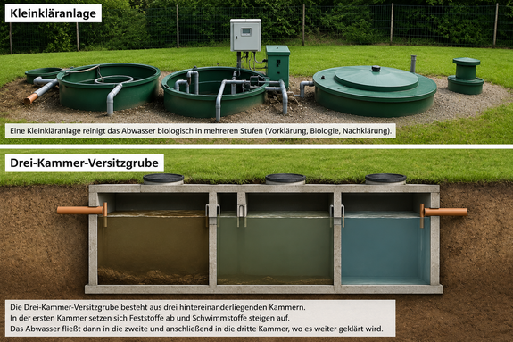 Kleinkläranlage Drei-Kammer-Versitzgrube (KI-generiert)