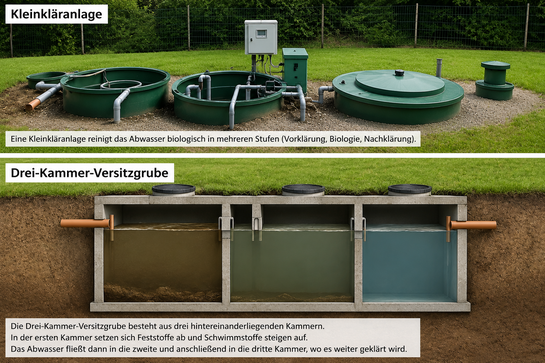 Kleinkläranlage Drei-Kammer-Versitzgrube (KI-generiert)