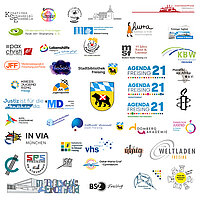 Alle Organisationen die einen Beitrag zur Langen Nacht der Demokratie in Freising leisten. ein buntes Sammelsurium von über 50 Logos.