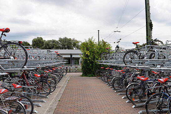 Parken auf zwei Ebenen: Die neuen Doppelparker für Fahrräder am Freisinger Bahnhof. (Foto: Stadt Freising)