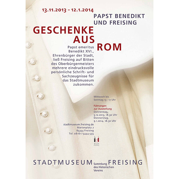 Plakat zur Ausstellung Geschenke von Papst Benedikt des XVI.