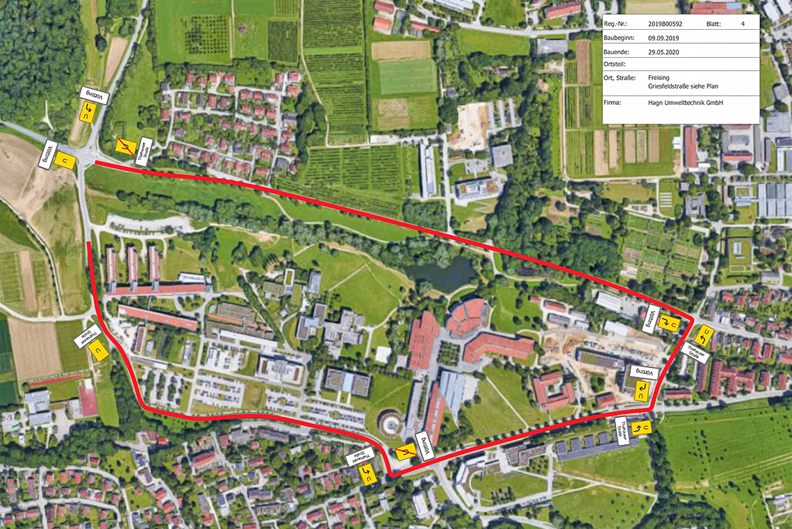 Westtangente Freising: Umleitungsplan Teilsperrung Griesfeldstraße